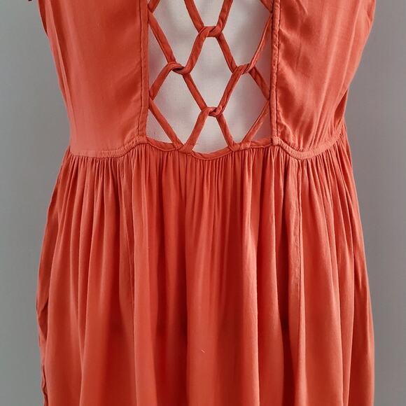Silence + Noise Short Sleeve Lattice Back Orange Sundress Size L - Picture 7 of 12